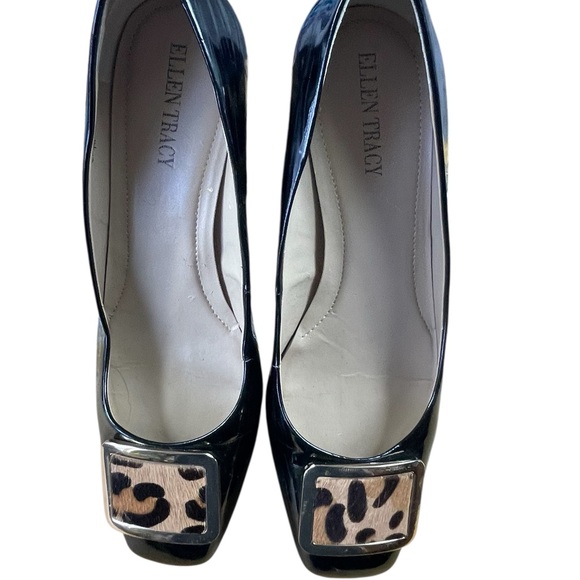 Ellen Tracy Bastion Black 2" Block Heel with Animal Print Accent, Size 7 1/2 - Picture 5 of 9